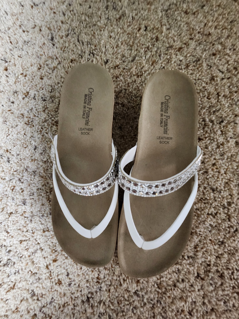 Christina Francini White Crystal-Trim Thong Sandals